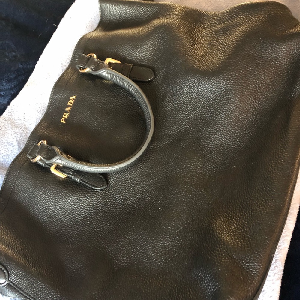 Authentic Prada Black Pebble Leather Satchel